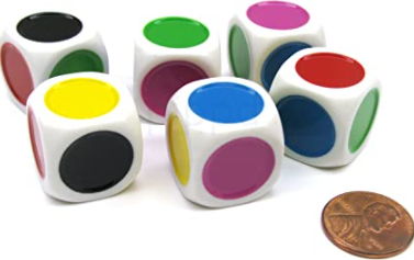 SINGLE SPOT DICE - 6/bag (1-3X2) Spot Red Blue Yellow