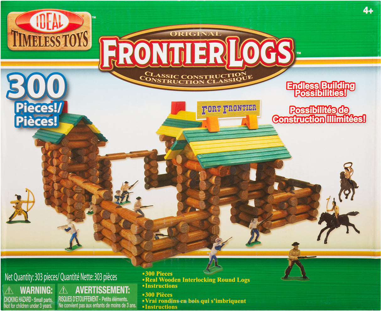Ideal Frontier Logs 300 Piece Classic Wood Construction Set with Action Figures