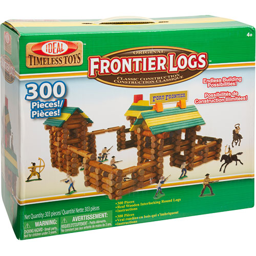 Ideal Frontier Logs 300 Piece Classic Wood Construction Set with Action Figures