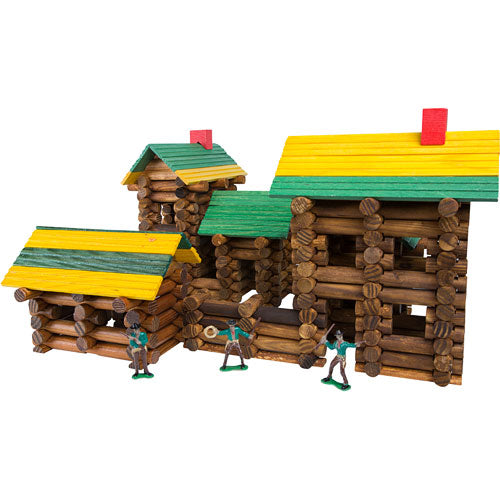 Ideal Frontier Logs 300 Piece Classic Wood Construction Set with Action Figures