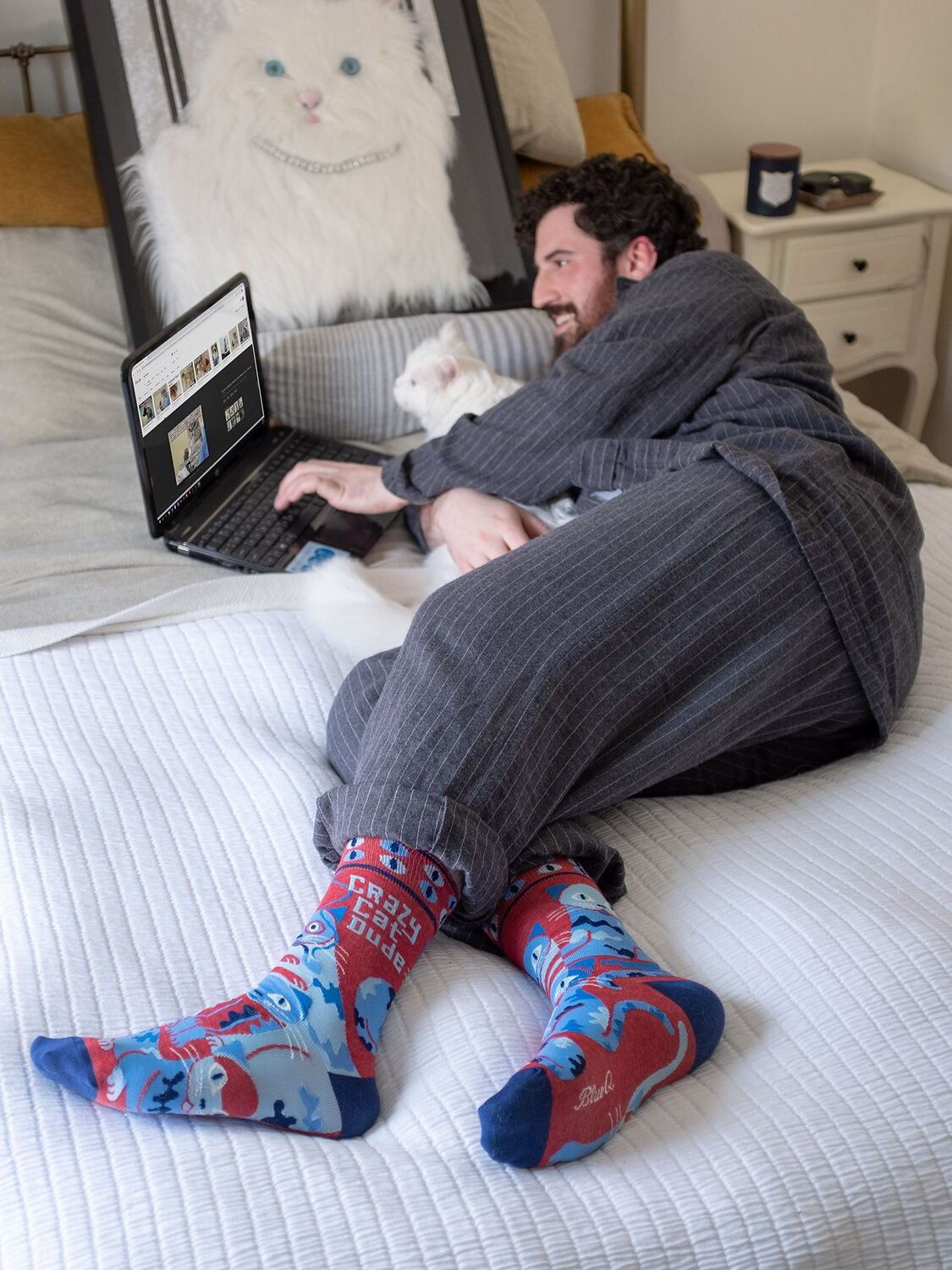 Crazy Cat Dude Mens Crew Socks