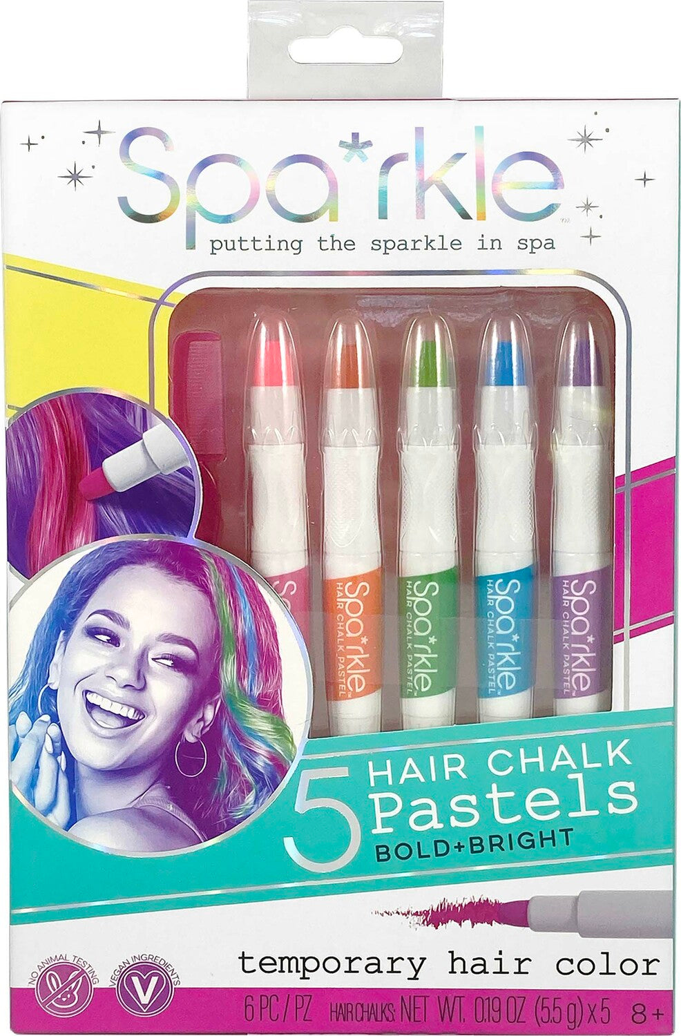 Sparkle 5 Hair Chalk Pastels In Washable Bright Colors