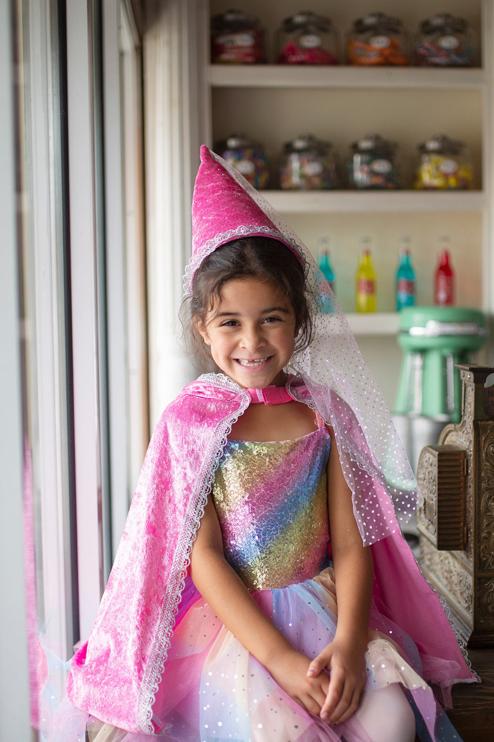 Diamond Sparkle Cape - Dark Pink (Size 5-6)