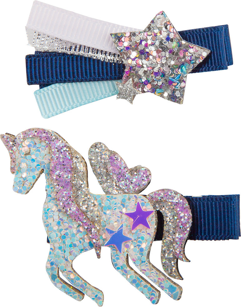 Boutique Navy Unicorn Star Hairclips