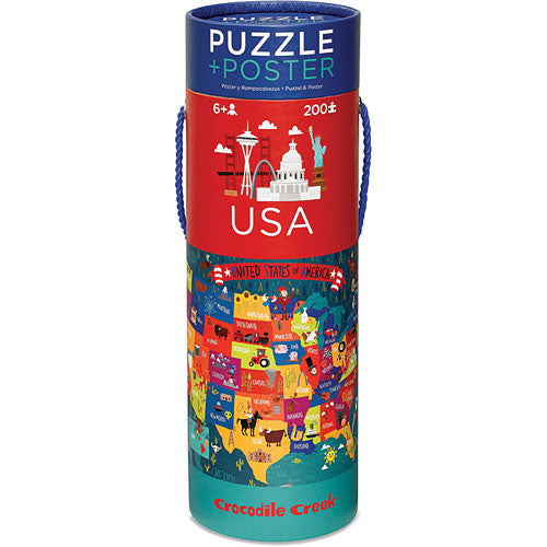 Crocodile Creek USA Map 200 piece Jigsaw Puzzle and Matching Poster