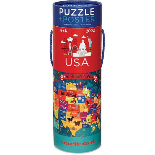 Crocodile Creek USA Map 200 piece Jigsaw Puzzle and Matching Poster