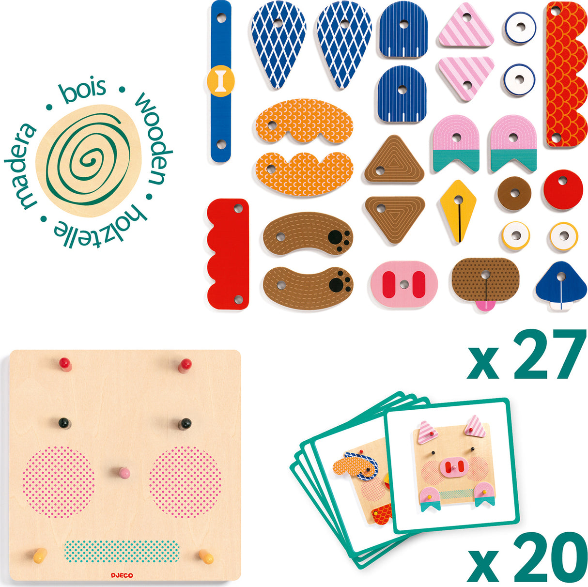 Djeco Creafaces Make-A-Face Wooden Board
