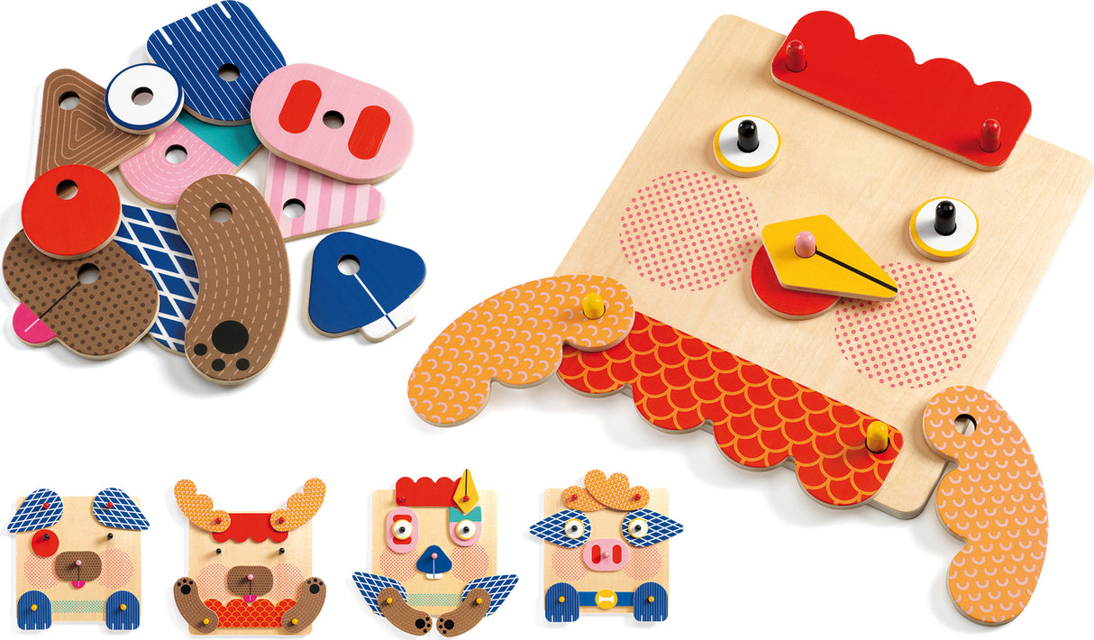 Djeco Creafaces Make-A-Face Wooden Board