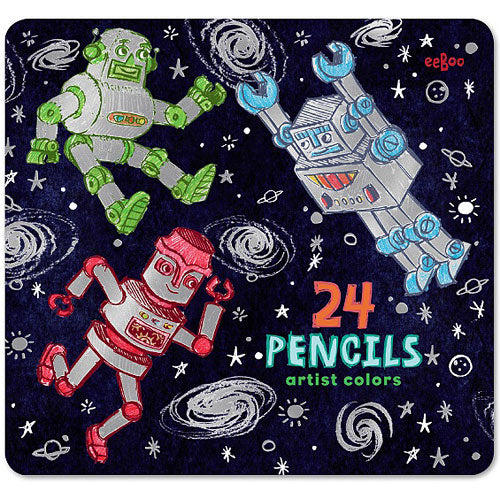 Silver Robots 24 Color Pencils