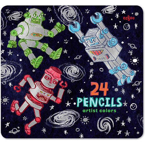 Silver Robots 24 Color Pencils