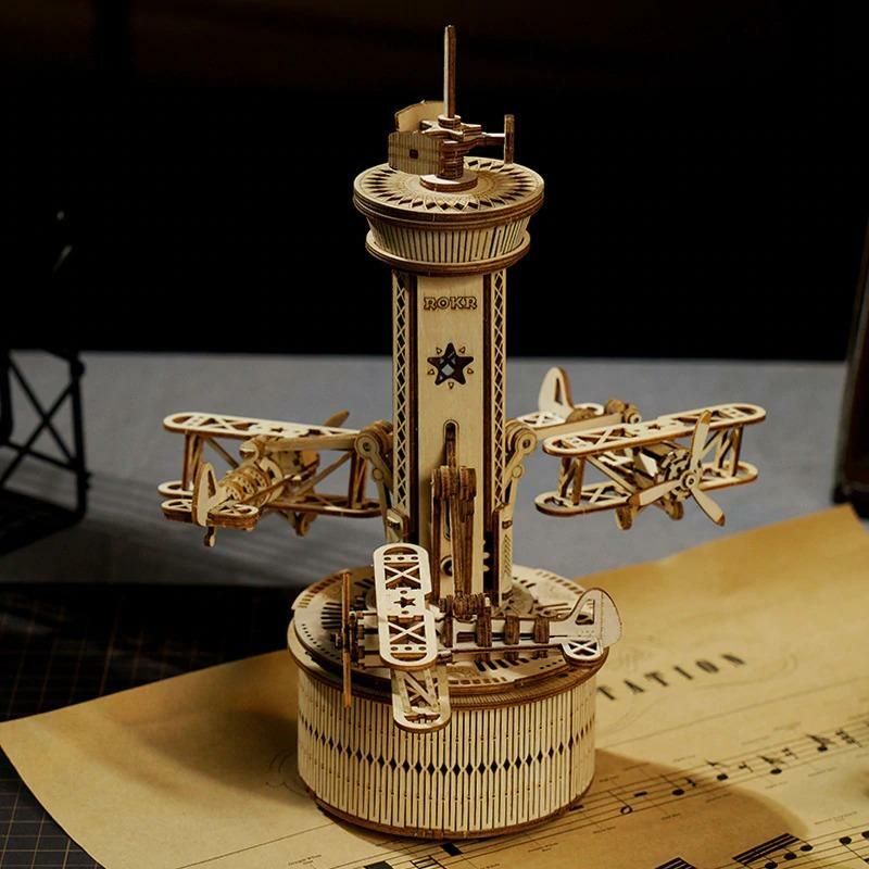 3D Wooden Puzzle Music Box - Airplane-Control Tower