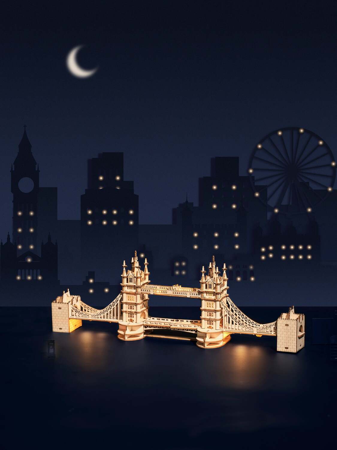 3D Modern Wooden Puzzle - Tower Bridge with LED Lights