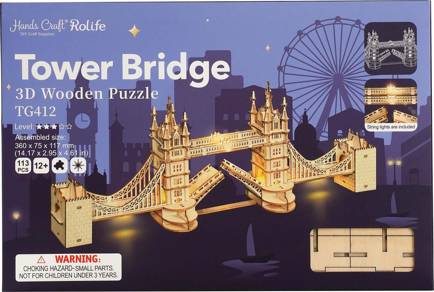 3D Modern Wooden Puzzle - Tower Bridge with LED Lights