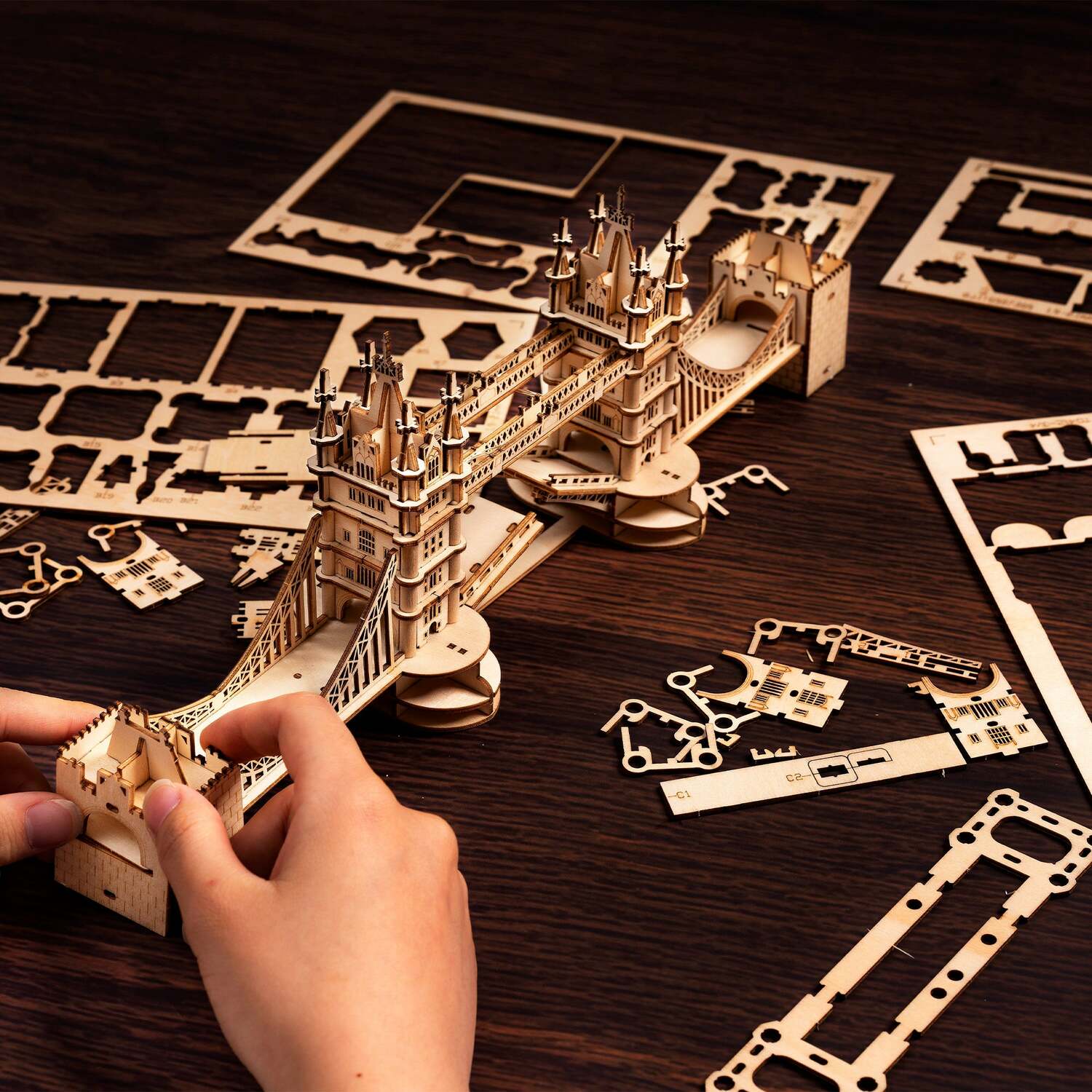 3D Modern Wooden Puzzle - Tower Bridge with LED Lights