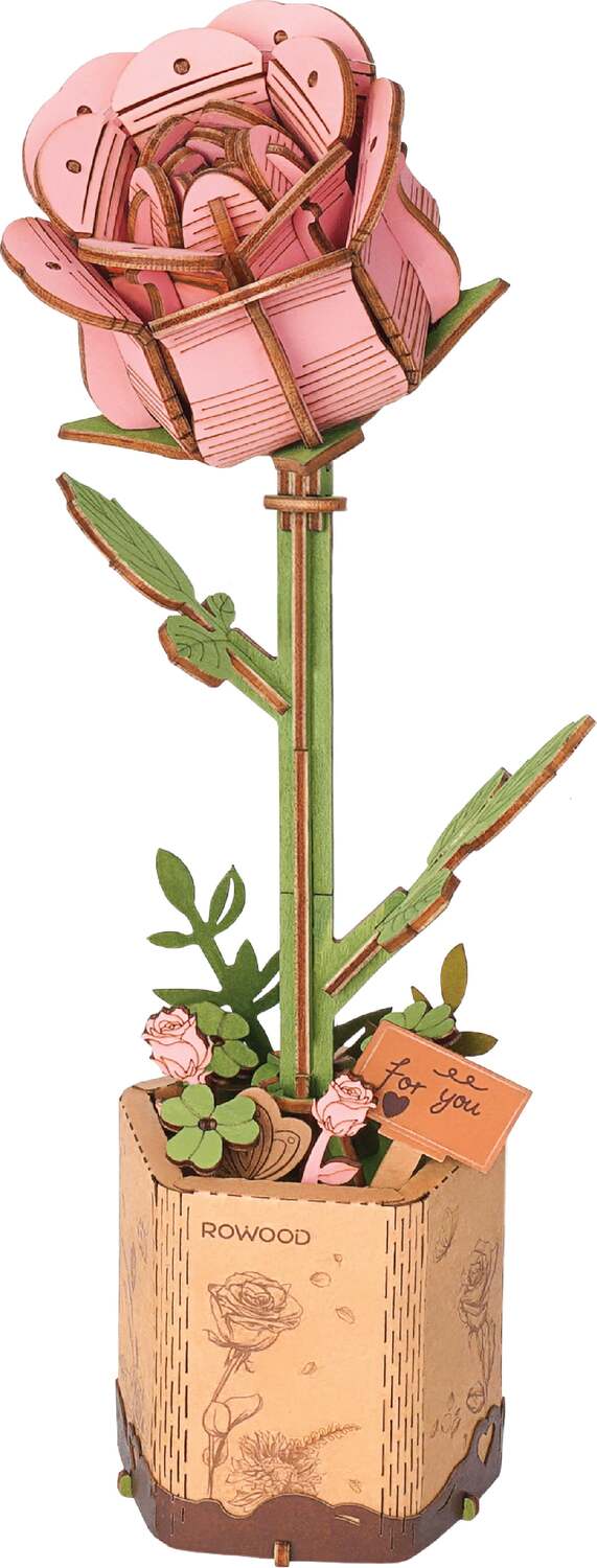 Modern Wooden Puzzle: Pink Rose