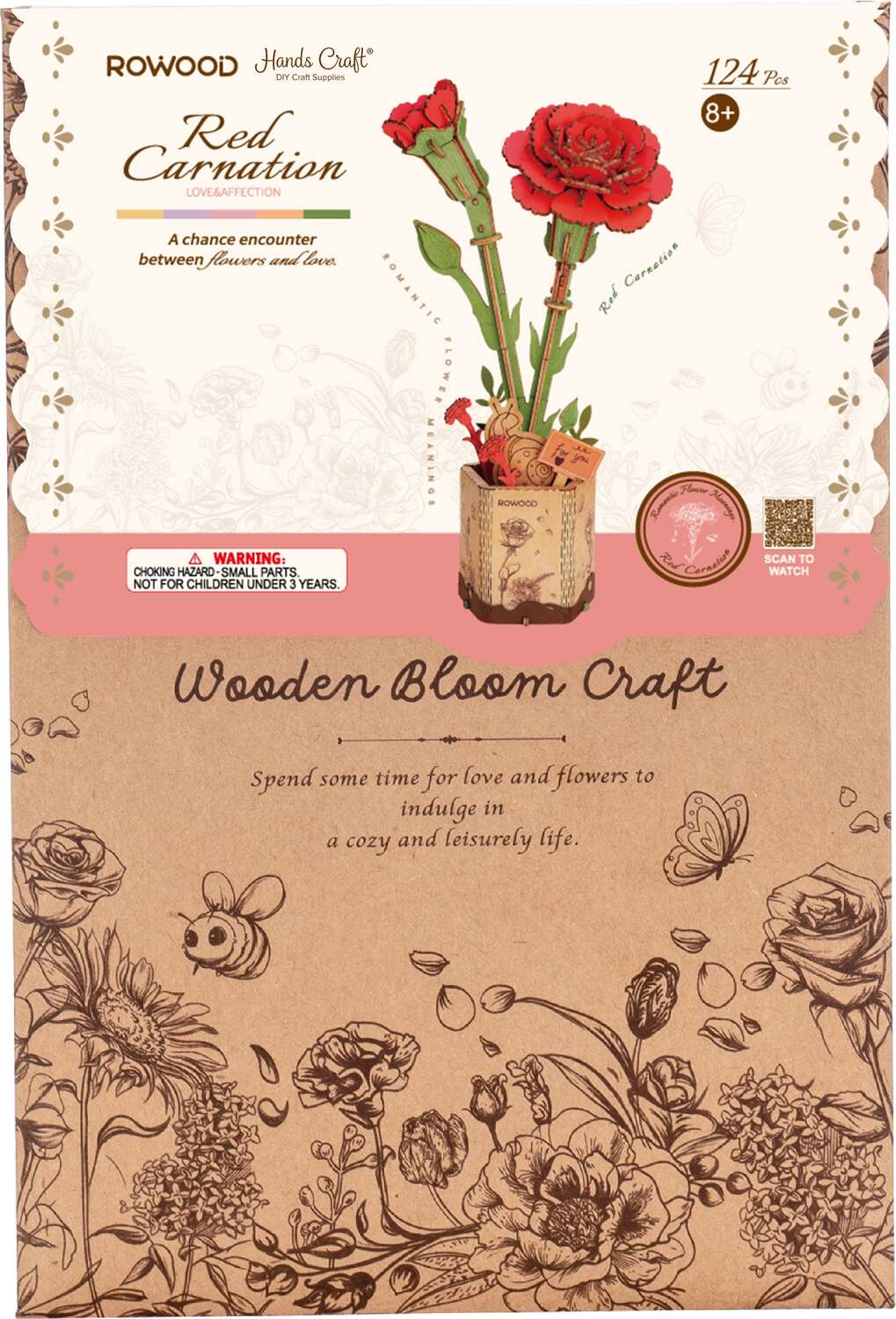 Modern Wooden Puzzle: Red Carnation