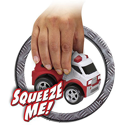 Kid Galaxy Squeezable Pull Back Fire Truck. Toddler Wind Up Toy Kids Age 2 and Up