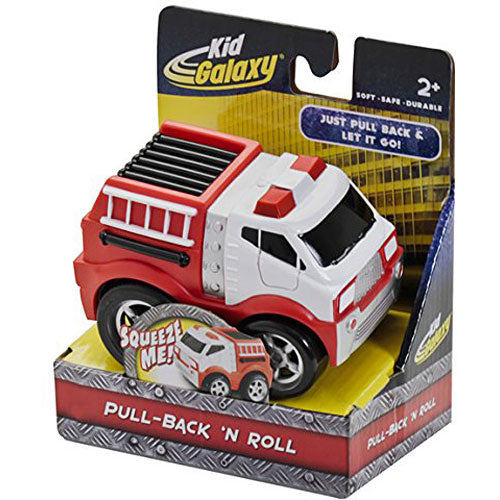 Kid Galaxy Squeezable Pull Back Fire Truck. Toddler Wind Up Toy Kids Age 2 and Up