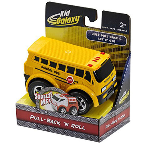 Kid Galaxy Squeezable Pull Back School Bus. Toddler Wind Up Toy for Kids Age 2 and Up