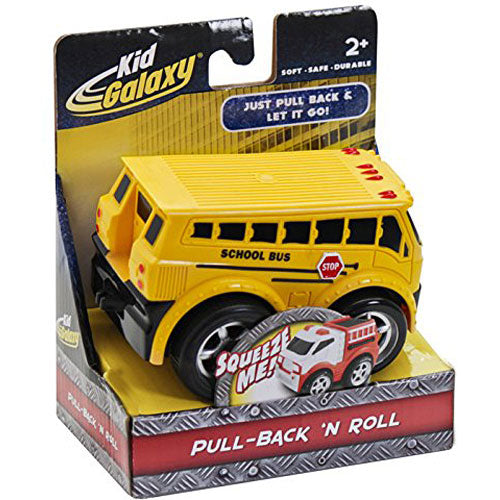Kid Galaxy Squeezable Pull Back School Bus. Toddler Wind Up Toy for Kids Age 2 and Up