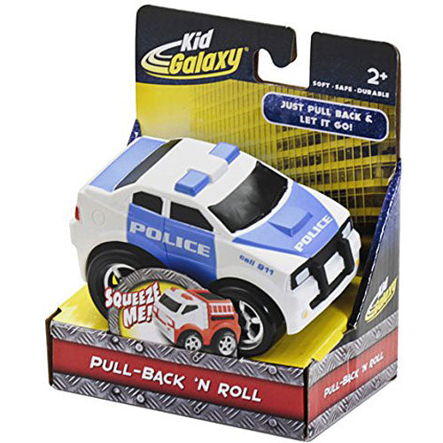 Kid Galaxy Squeezable Pull Back Police Car. Toddler Emergency Vehicle Toy for Kids Age 2 and Up