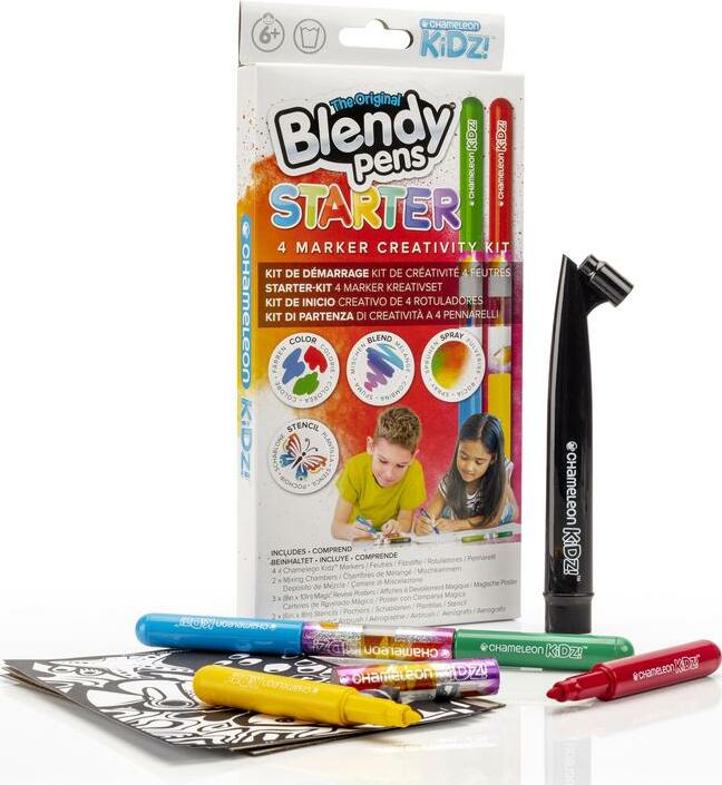 The Original Blendy Pens 'Starter' 4 Marker Creativity Kit (Stencils Included)