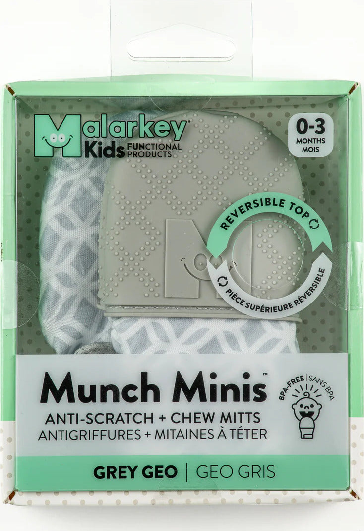 Munch Minis - Teething and Anti-Scratch Mitts (Grey Geo)