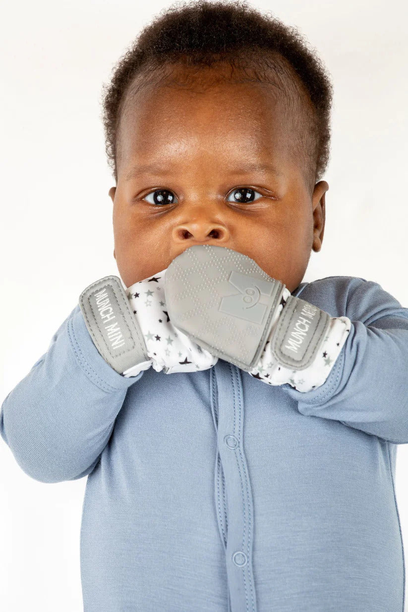 Munch Minis - Teething and Anti-Scratch Mitts (Grey Geo)