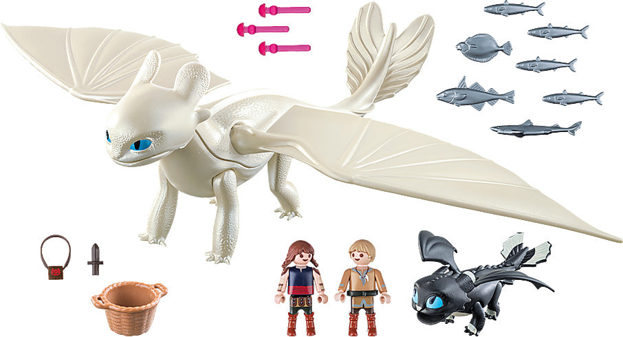 Light Fury and Baby Dragon with Kids