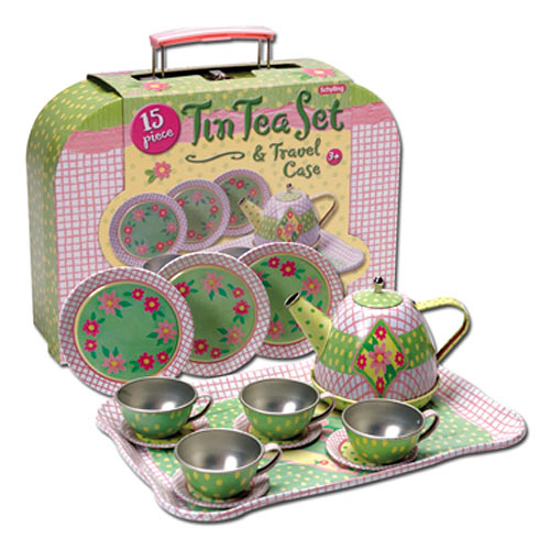 tin tea set in travel case