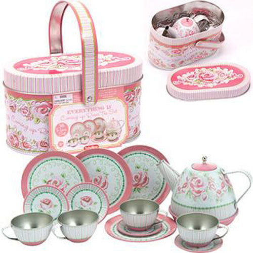 Rose Tea Set in Basket