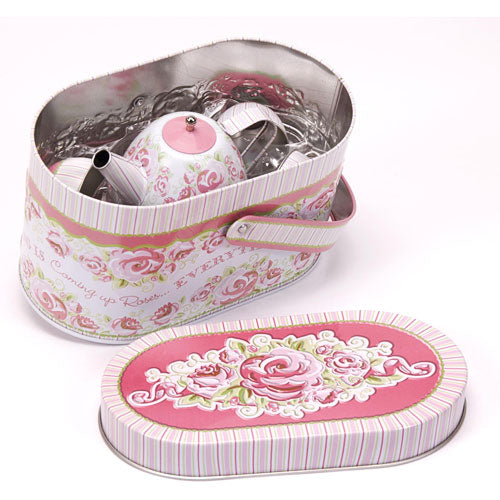 Rose Tea Set in Basket