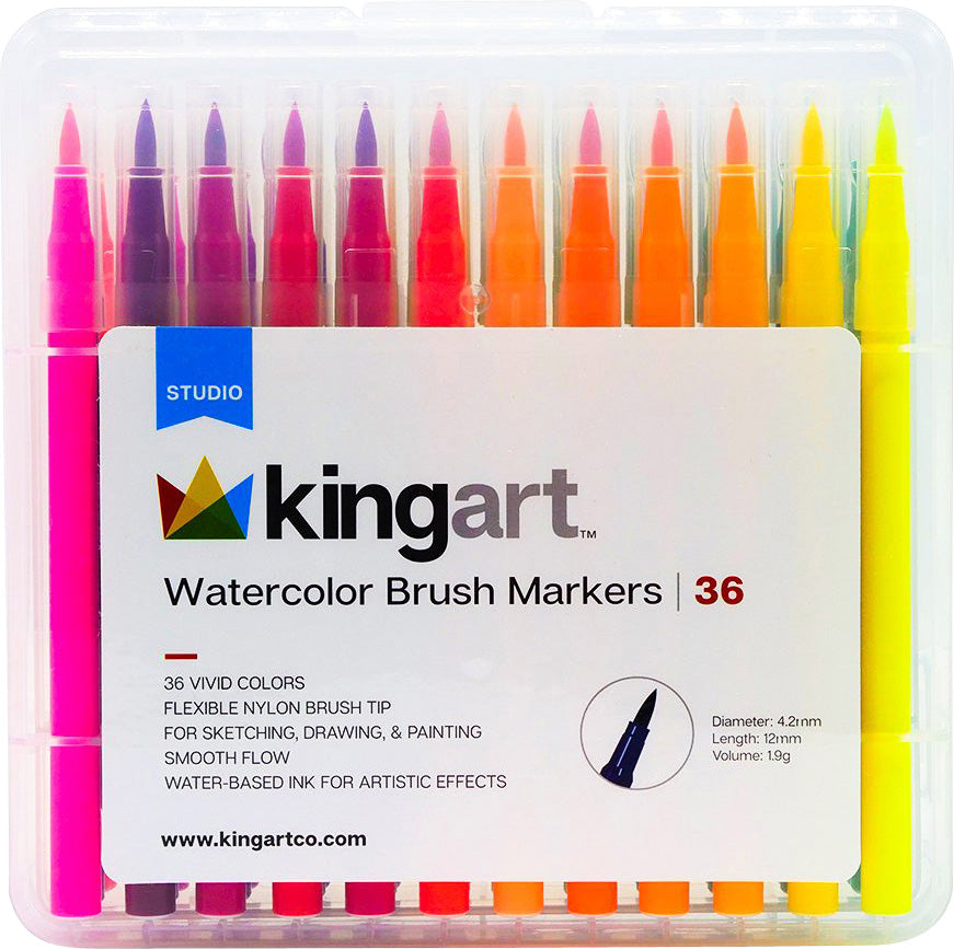 KINGART™ Watercolor Brush Tip Markers, Set of 36