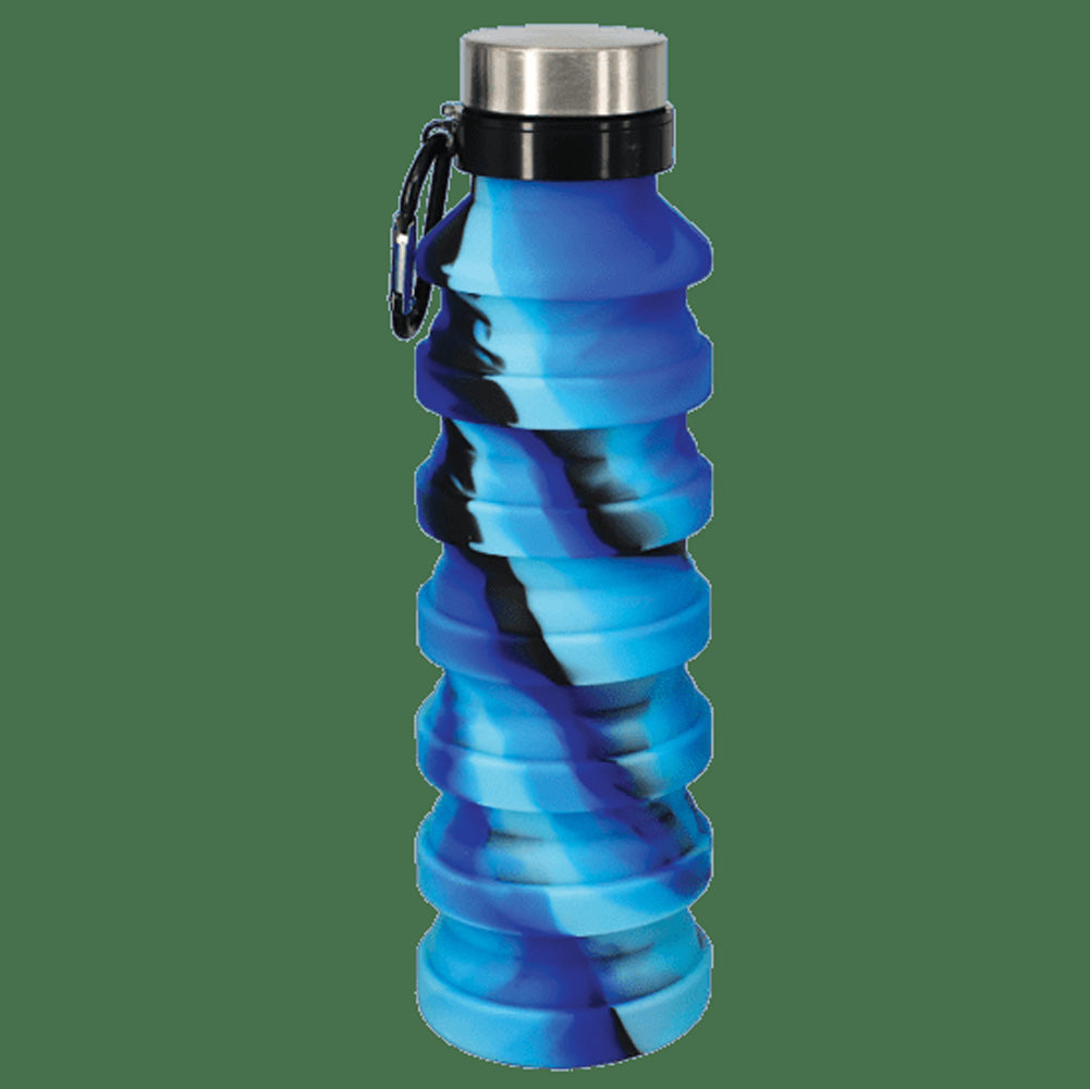 Blue and Black Tie Dye Silicone Collapsible Water Bottle
