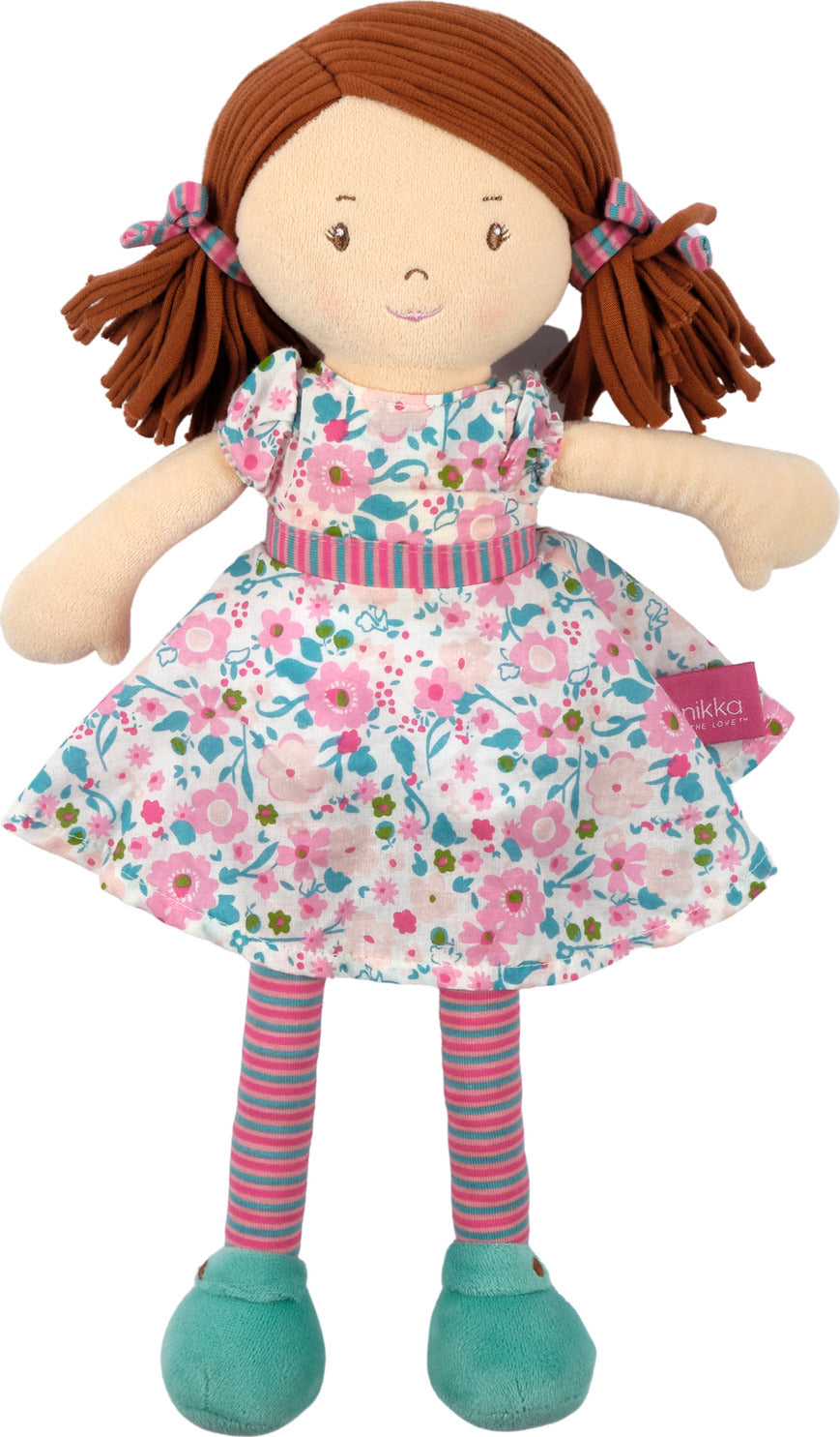 Katy - Dark Brown Hair With Pink & Sea Green Dress