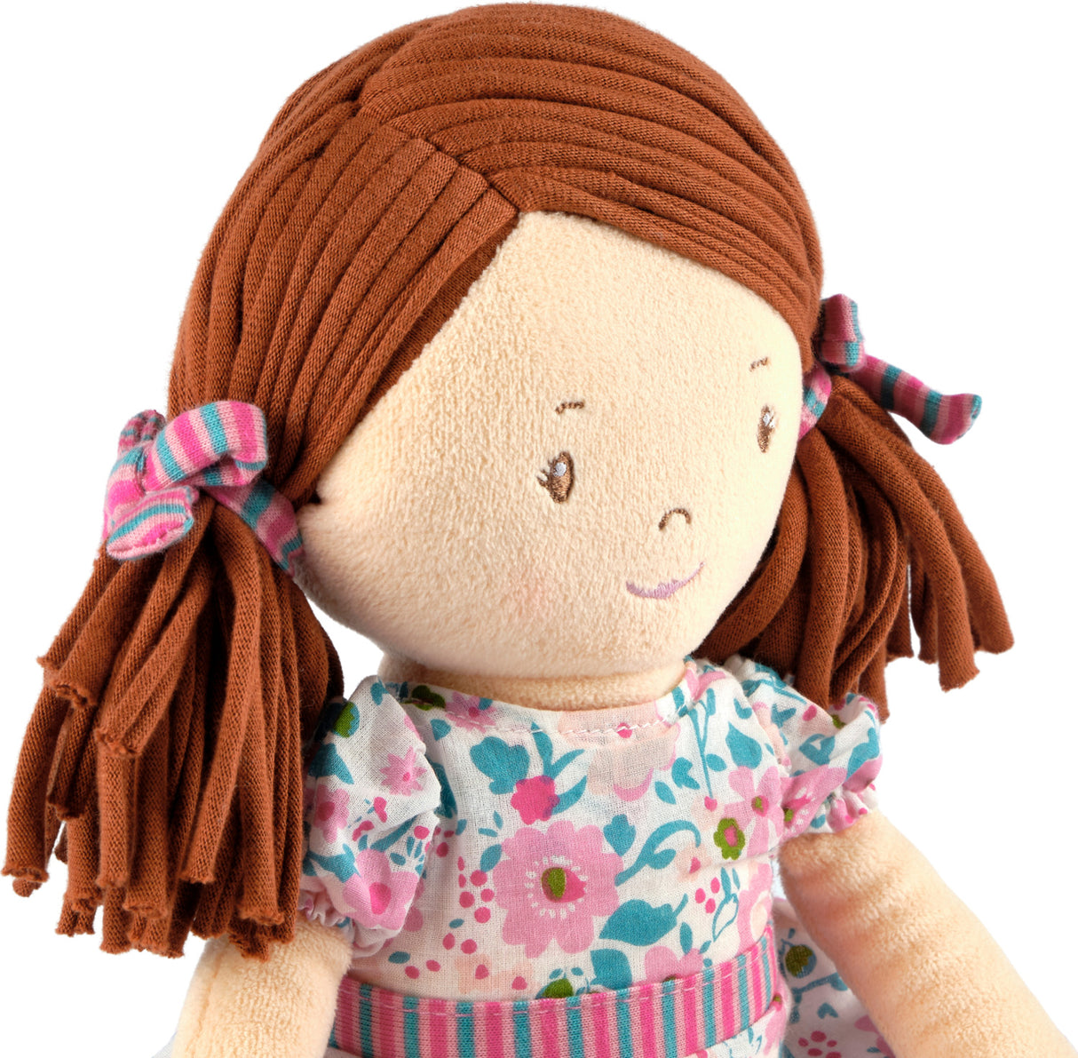 Katy - Dark Brown Hair With Pink & Sea Green Dress