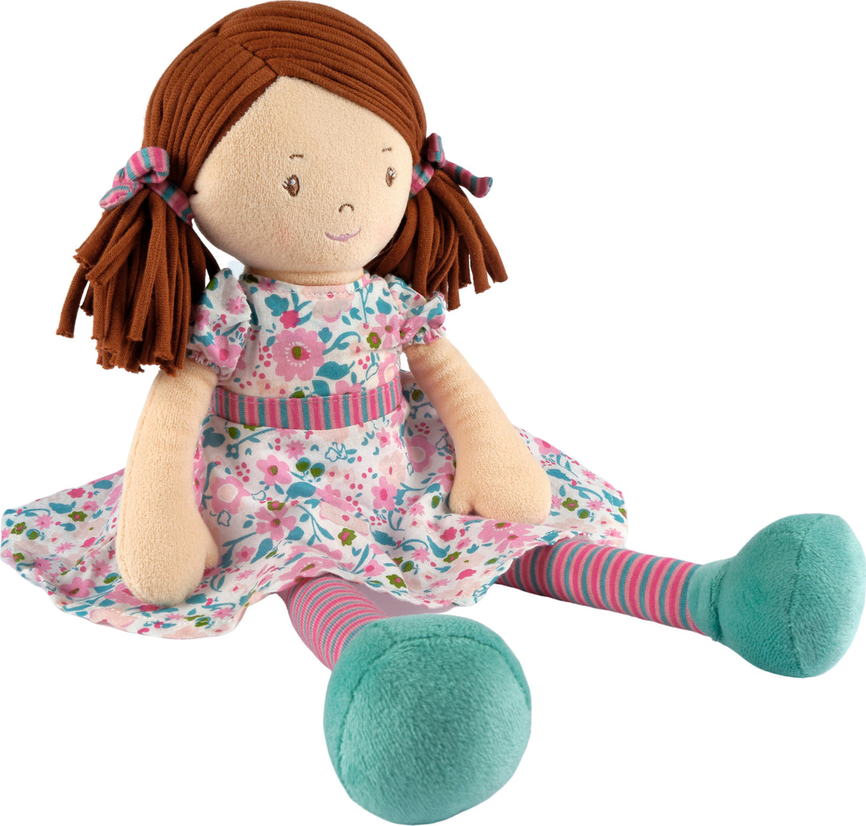 Katy - Dark Brown Hair With Pink & Sea Green Dress