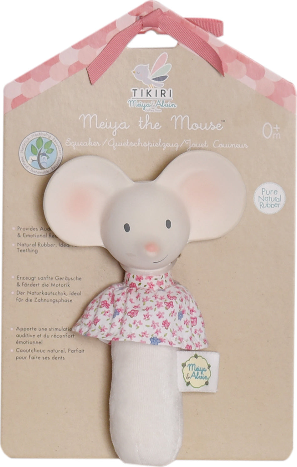 Meiya the Mouse Soft Squeaker Toy with Natural Rubber Head