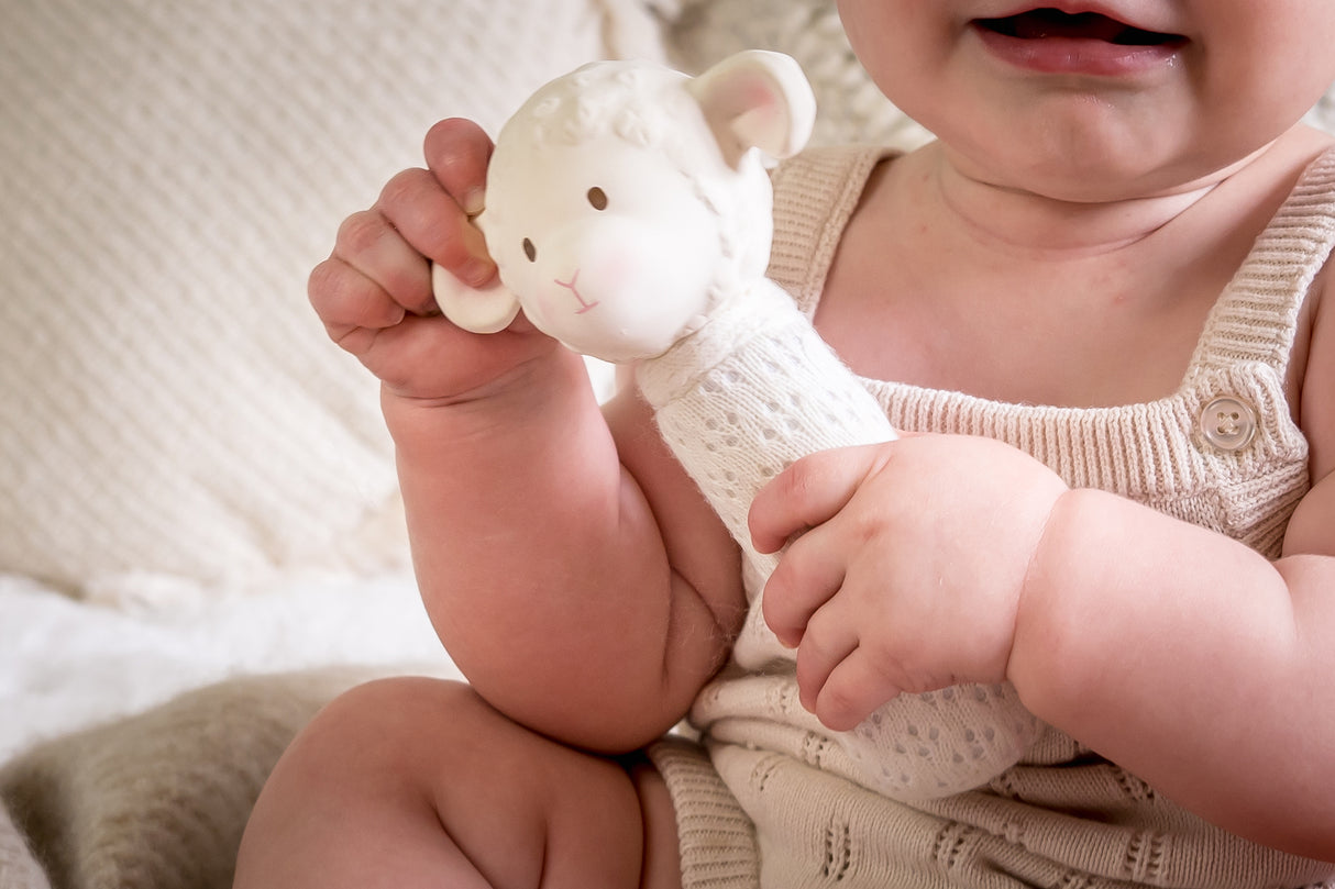 Bahbah The Lamb Baby Squeaker With Natural Organic Rubber Teether Head