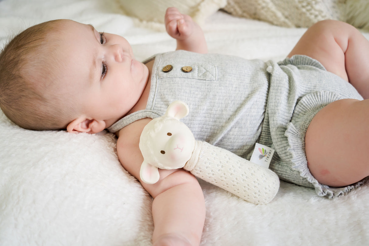 Bahbah The Lamb Baby Squeaker With Natural Organic Rubber Teether Head