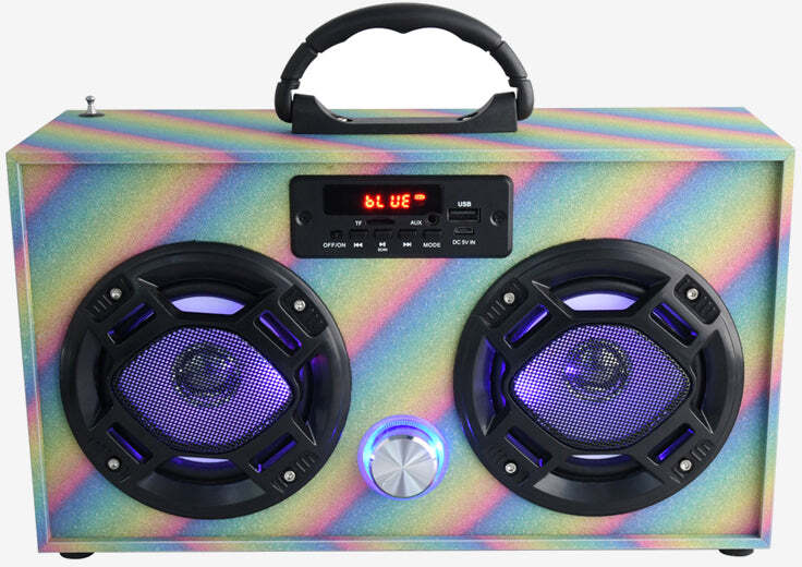 Bluetooth FM Radio W LED Speakers Rainbow Glitter Boombox
