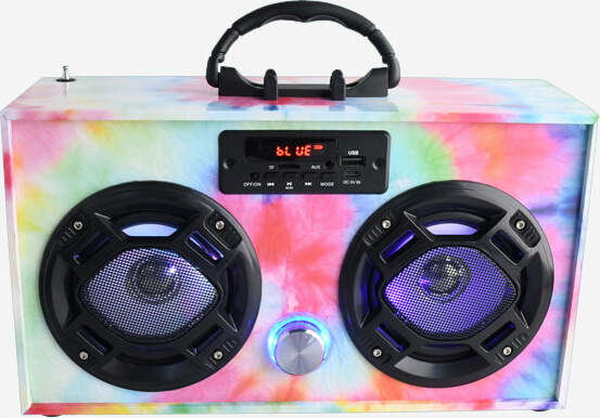 Bluetooth FM Radio W LED Speakers TYE DYE Boombox