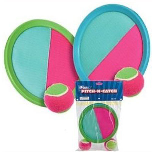 Toysmith Adjustable Pitch-N-Catch Paddle Game Set with 2 Balls, Multiple Color, Set of 2