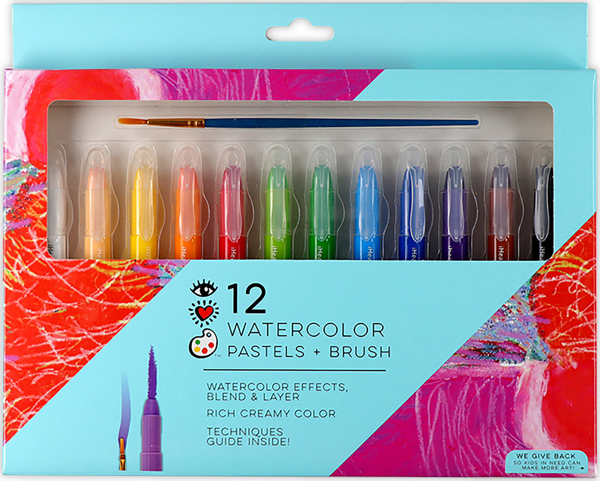 Iheartart 12 Watercolors Pastels  Brush, Color  Paint In 1