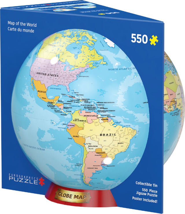 Map of the World Round Tin with 550-Piece Puzzle Puzzle
