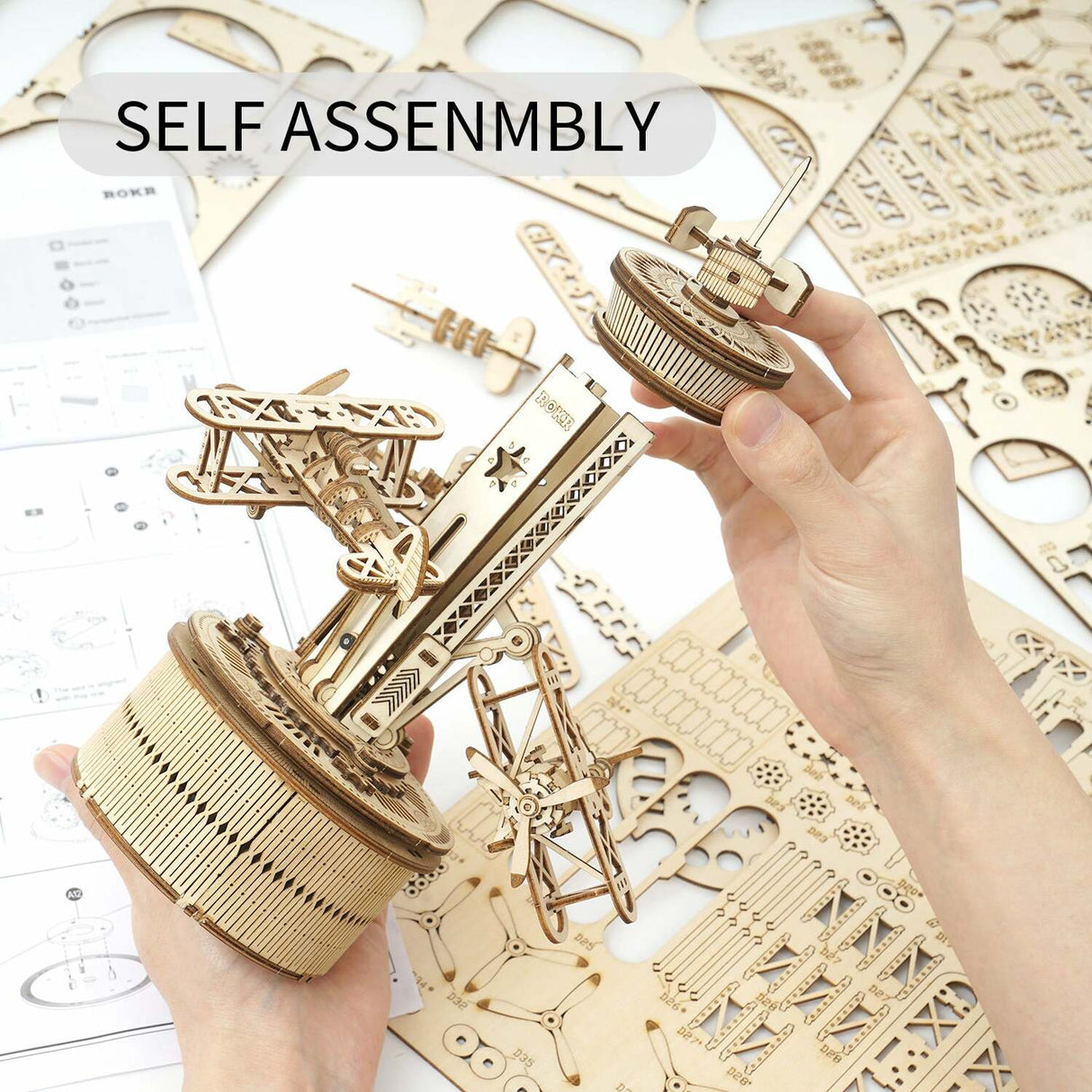 3D Wooden Puzzle Music Box - Airplane-Control Tower