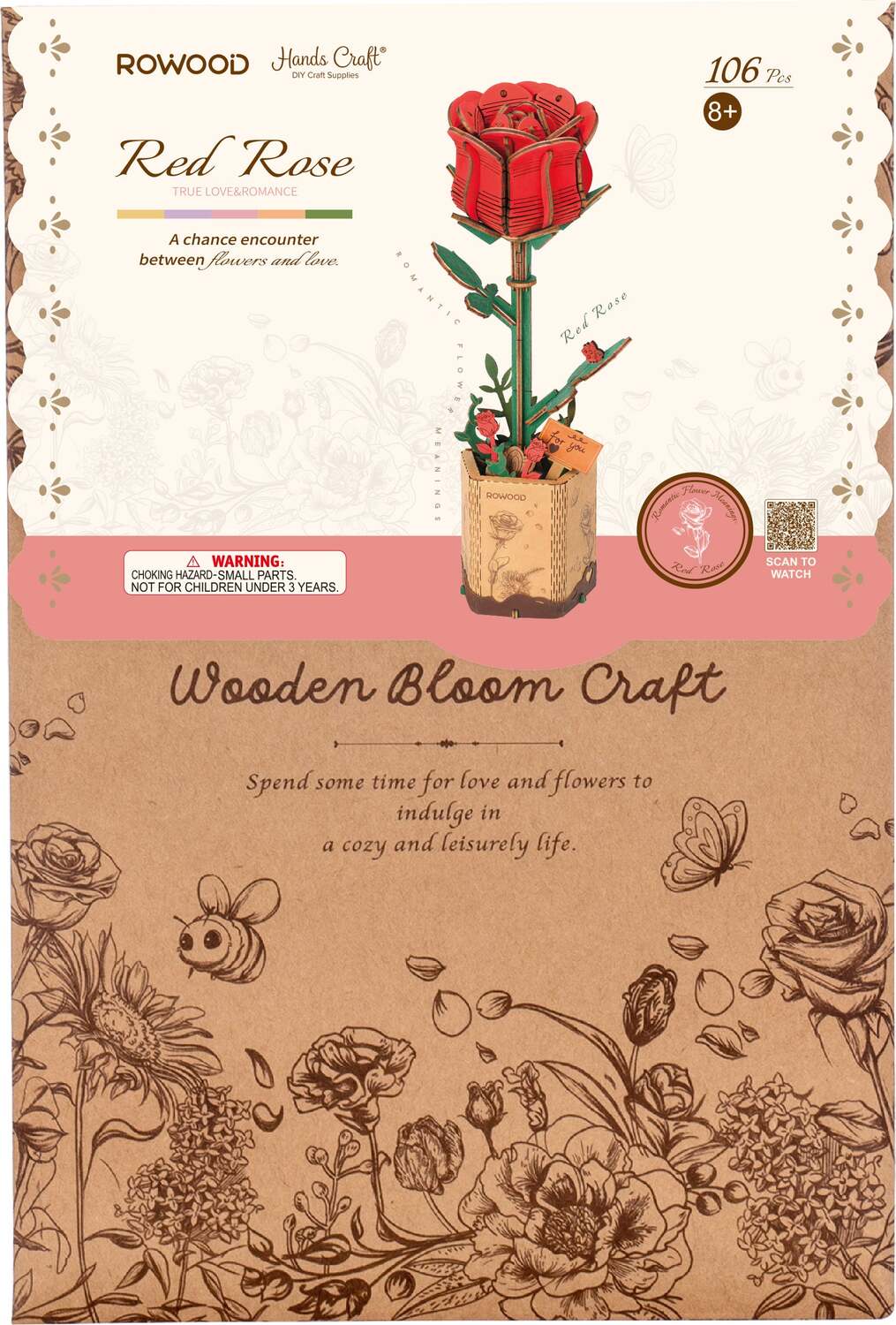 Modern Wooden Puzzle: Red Rose