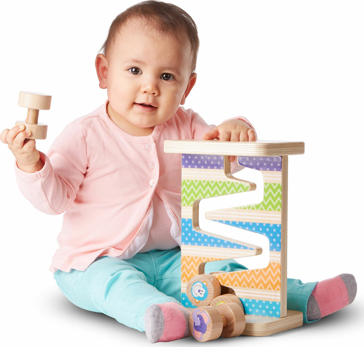 First Play Wooden Safari Zig-Zag Tower With 4 Rolling Pieces