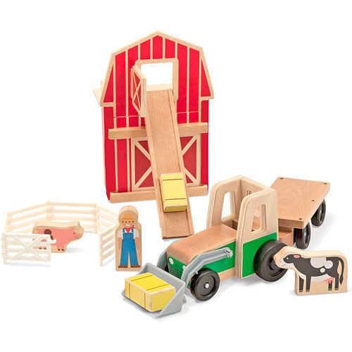 Whittle World 9 pc. Wooden Farm & Tractor Set
