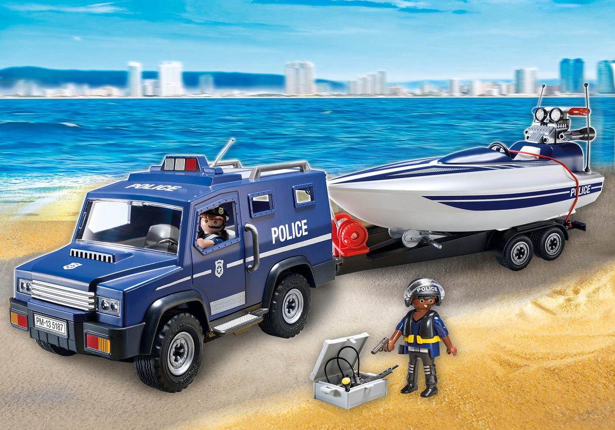 Playmobil Police Truck With Speedboat